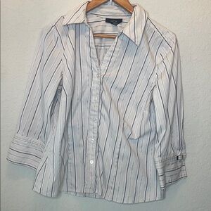 Alfani White and Black Striped Blouse
